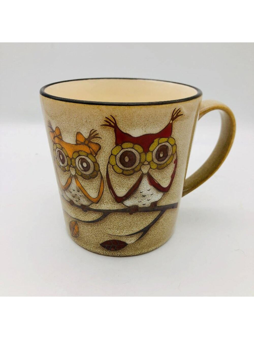 Great Gatherings Stoneware Owl Mug “Owls Out On A Limb” Retro 70s Design